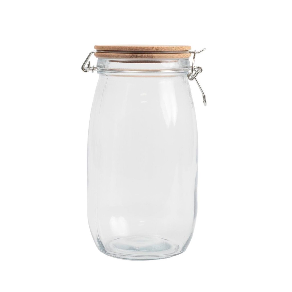 pote de vidro 1,5L com tampa de bambu e trava - Mozcada - Home & Living