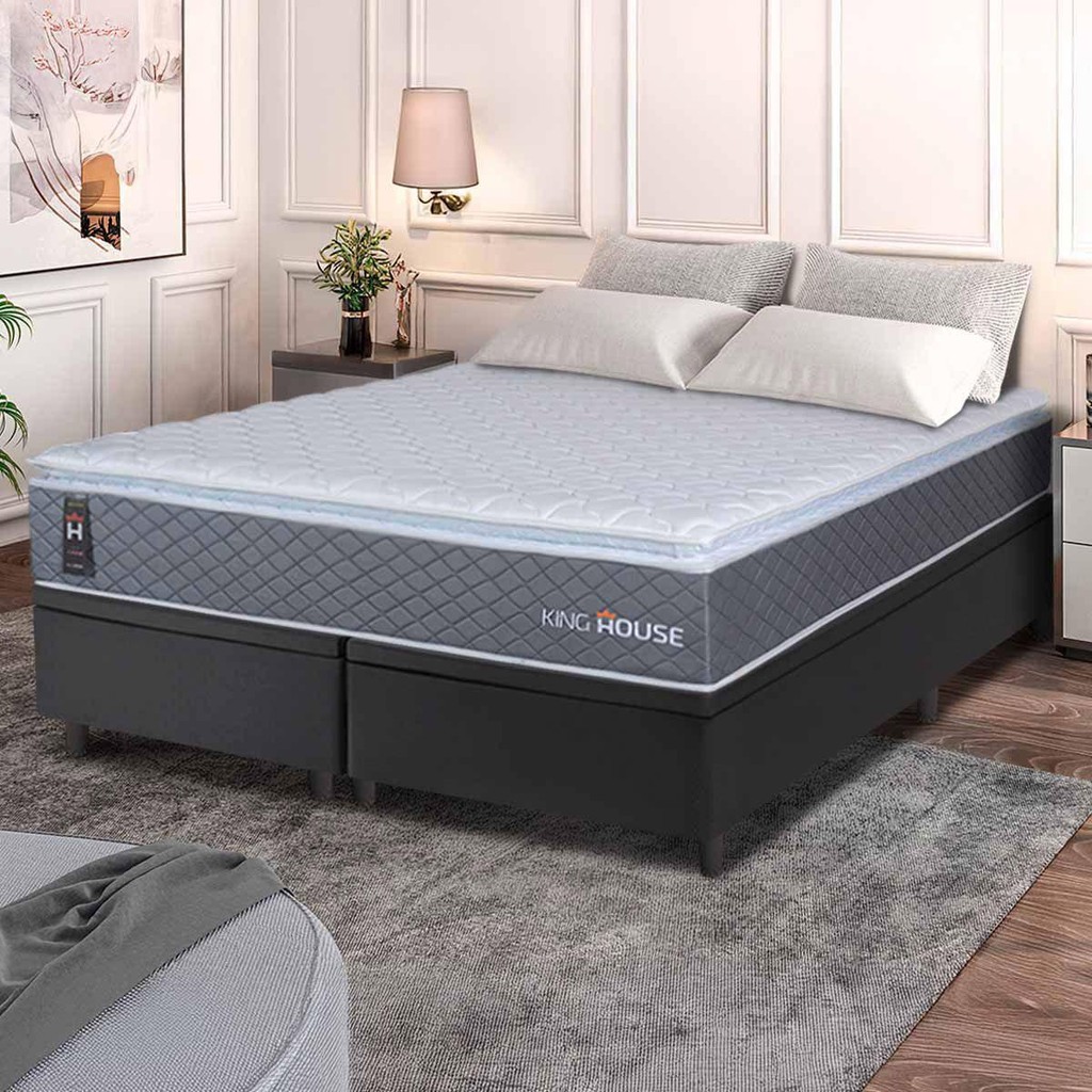 Conjunto Box Baú Preto Argel Cinza Espuma D33 Queen 158x198x74 - King House em Oferta na Shopee