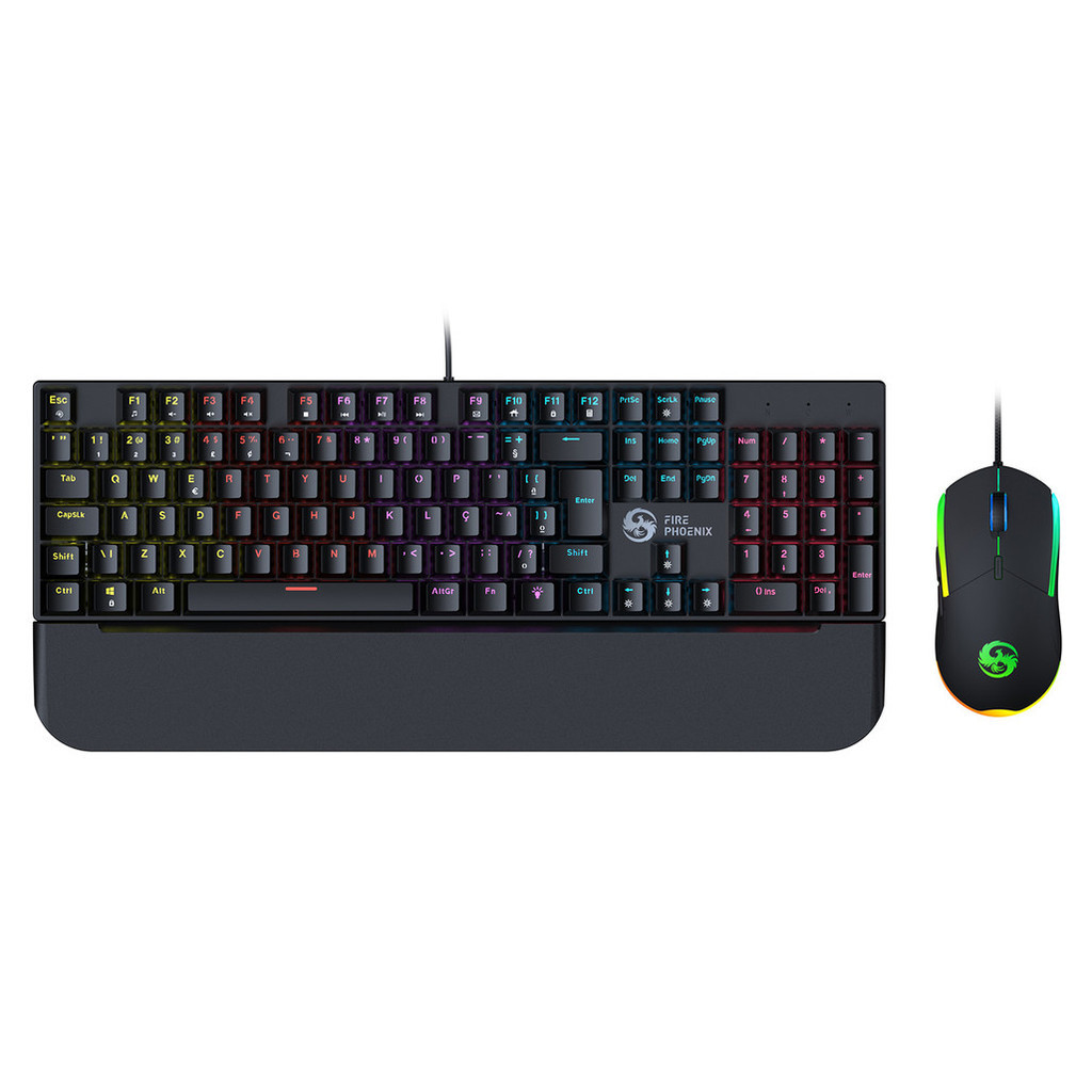 Kit Teclado E Mouse Mecânico Gamer Abnt2 Led Rgb Switch Blue Usb 3200 Dpi Computador Pc BK-03