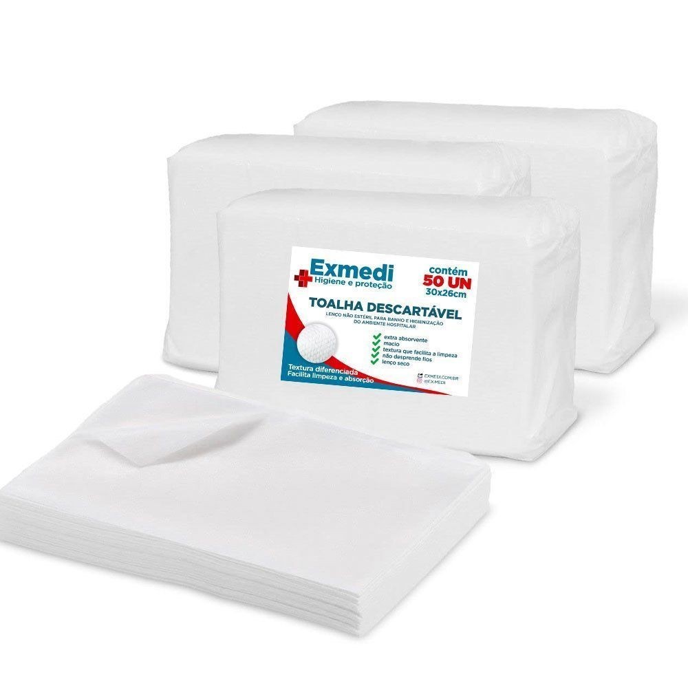 Kit com 50 Lenços Toalhas para Banho e Higiene Corporal Suave Crianças Adultos e Idosos  Exmedi