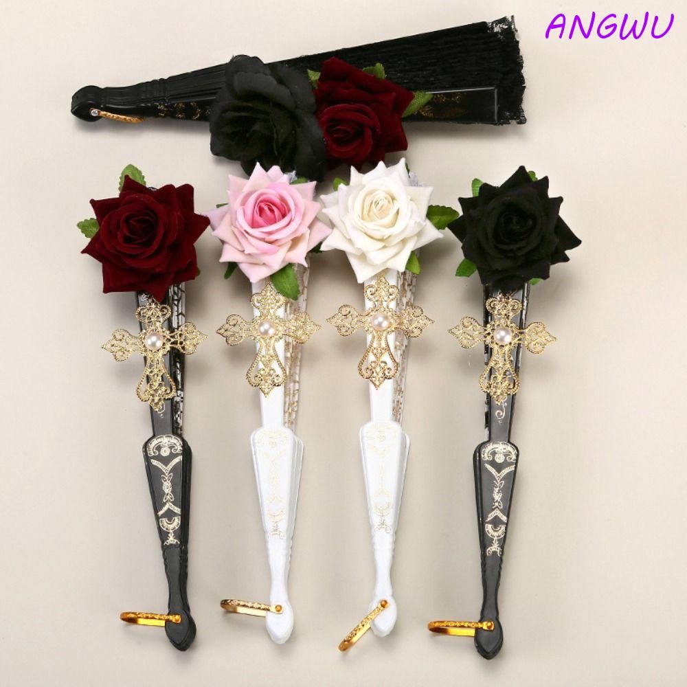 Leques De Mão Para Cosplay ANGWU , Leque Dobrável De Renda Rosa Europeia Feito À , Com Borlas , Fãs De Dança Retrô