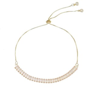 PULSEIRA FOLHEADA A OURO 18K AJUSTÁVEL PEQUENA ZIRCÔNIAS BAGUETE CRISTAL TAYLOR