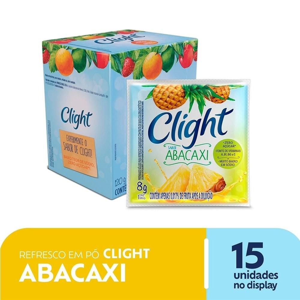 Refresco em Pó Clight sem Açúcar de Abacaxi 8g - Display com 15 Unidades em Oferta na Shopee