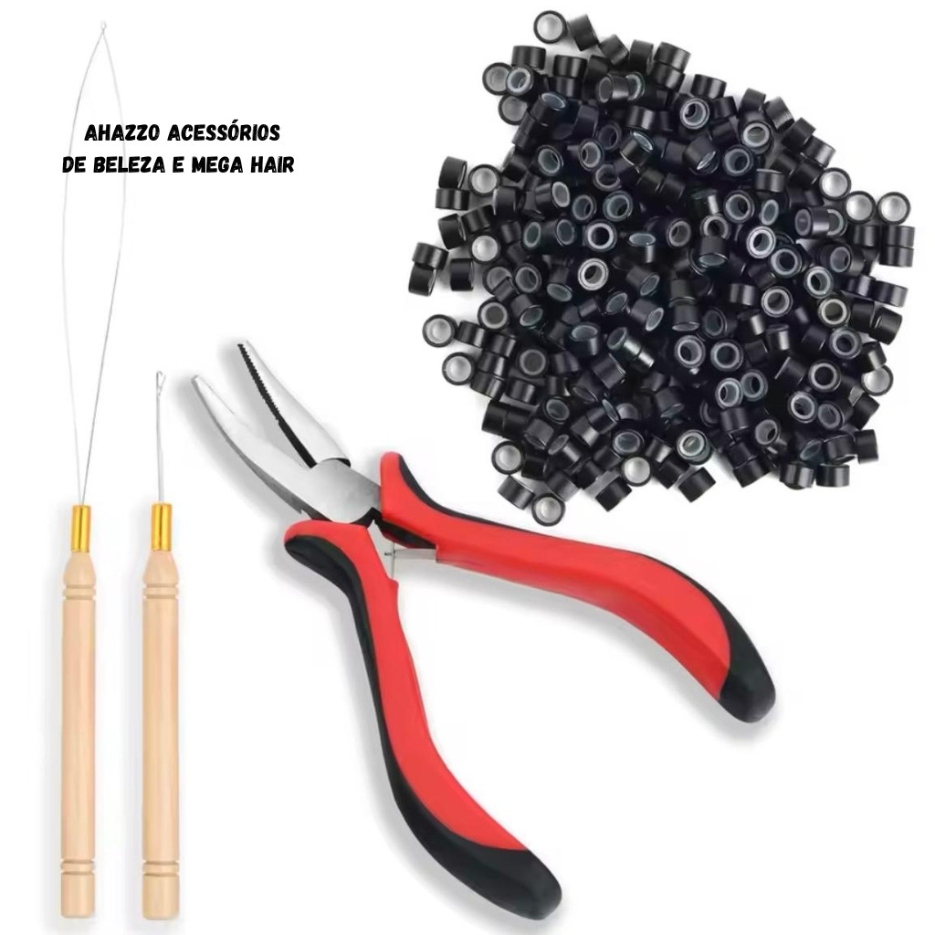 Kit Mega Hair Alicate + 02 Agulhas +100 Microlinks C/ Silicone em Oferta na Shopee