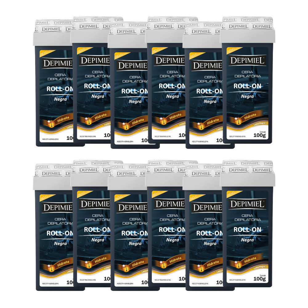 Kit 12 Ceras Roll-on Depilatória Lama Negra Refil Depimiel