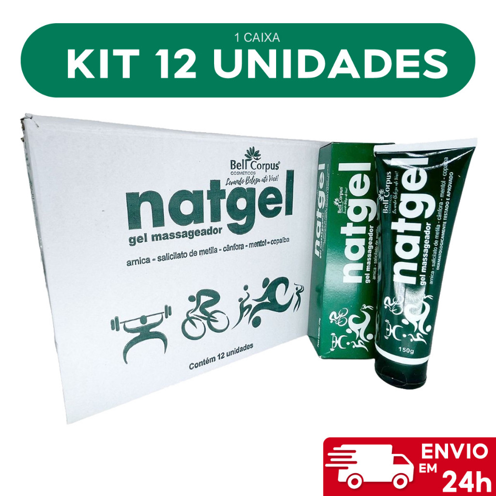 Natgel - Kit C/12 Gel Massageador 150g Nat Gel - Bell Corpus - Bisnaga Forte em Oferta na Shopee
