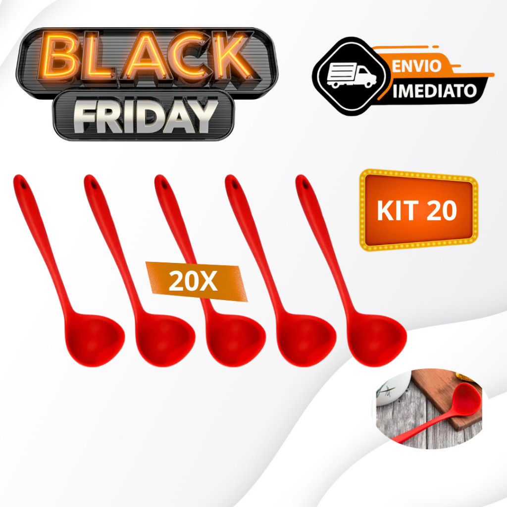 Kit 20 Conchas Silicone Vermelhas Reforçadas, Sopa.Caldo,Feijão Utensílio Doméstico De Cozinha Suporta Temperaturas