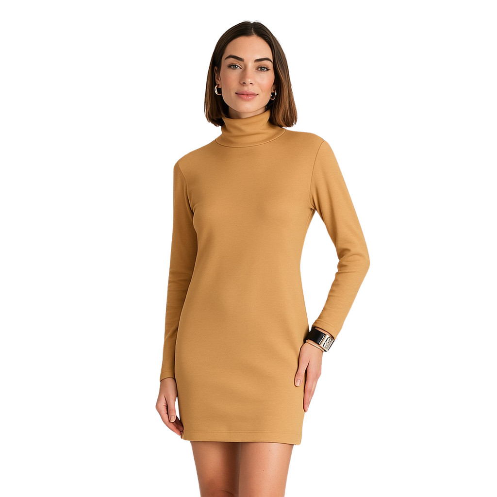 Vestido Gola Alta Liso Curto em Suedine  Ko3810-c1