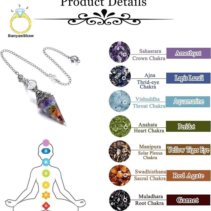 [BANY] Pêndulo De Cristais De Cura De 7 Chakras Naturais Para Radiestesia Adivinhação Pêndulos De Pedra De Quartzo Antig