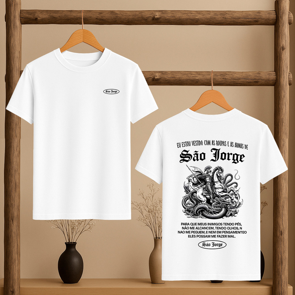 Camiseta Estampada Oração São Jorge Eu Andarei Vestido Proteção Confortável Oversized Racionais