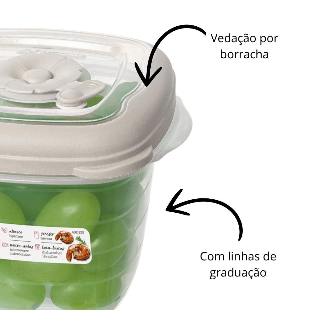 Pote Plástico Quadrado Hermético Cappuccino 2,7L Flor Sanremo