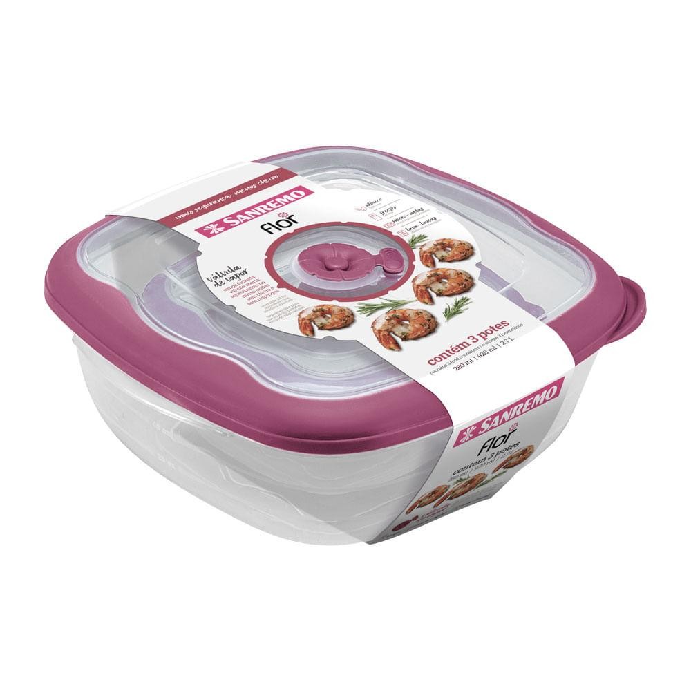 Kit 3 Potes Plásticos Quadrados Herméticos Açai 280ml, 920ml, 2,7L Flor Sanremo em Oferta na Shopee