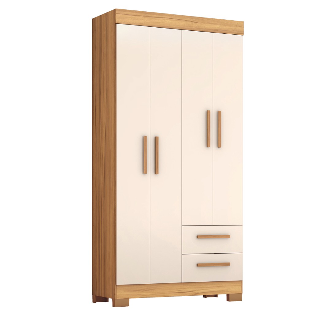 Guarda Roupas Solteiro 4 Portas 2 Gavetas Malta Madeirado / Off White Notável - Home & Living