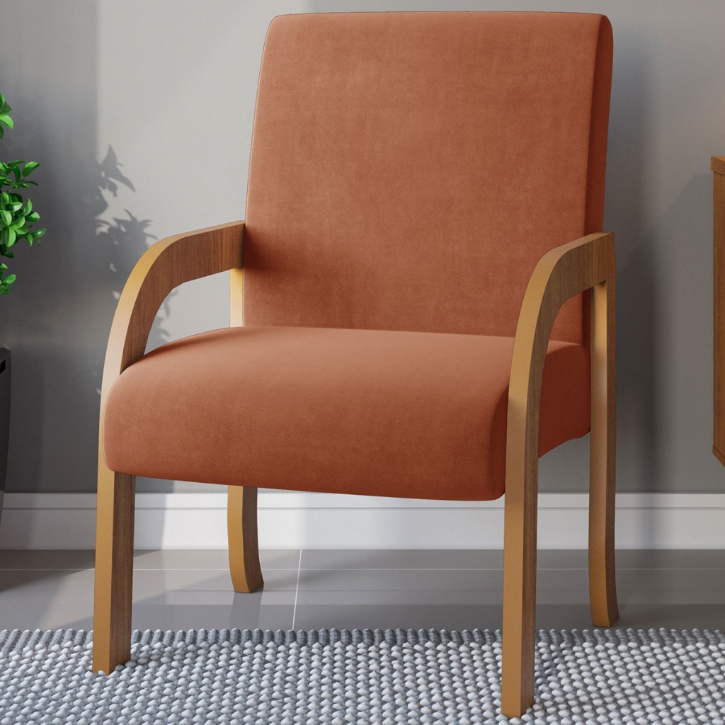 Poltrona Veneza Mel/Veludo Terracota - Viero Móveis em Oferta na Shopee
