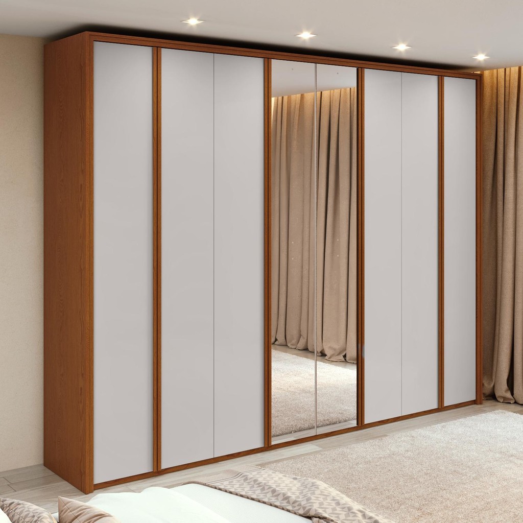Guarda-Roupa Casal 100% MDF 8 Portas Easy Glow com Espelhos Frassino/Off White