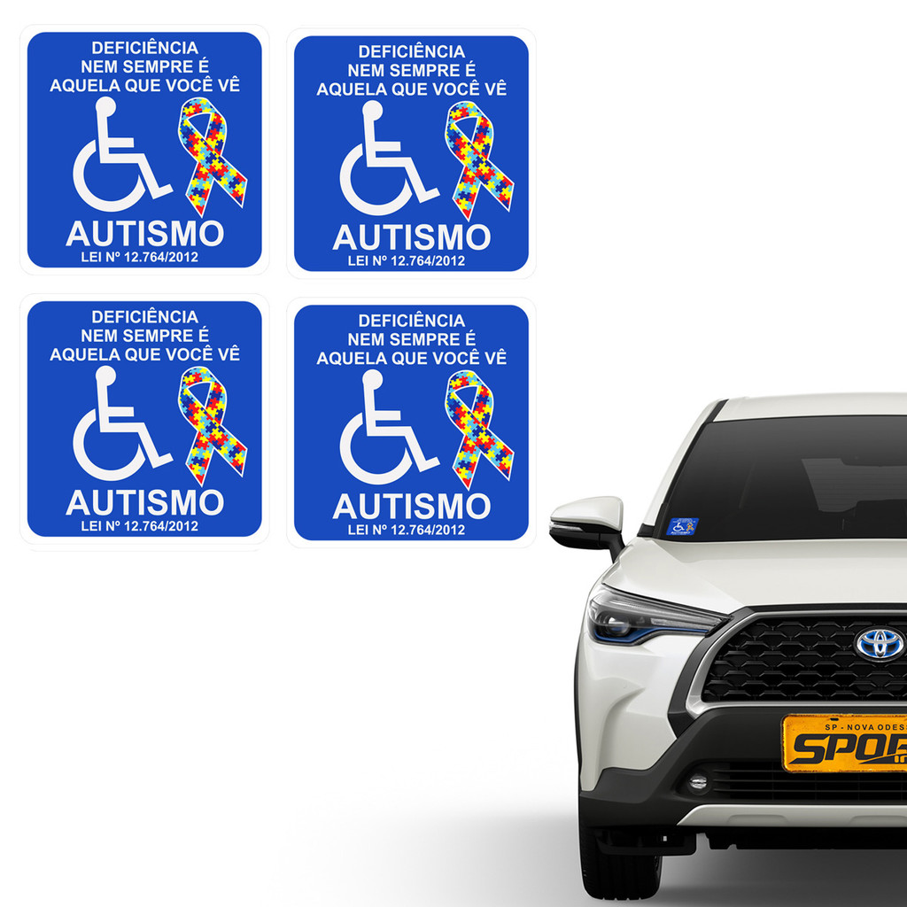 4 Adesivos Simbolo Autismo Vidro Do Carro 10x10 Cm Azul