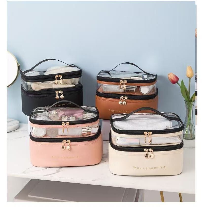 Bolsa cosmética portátil de dupla camada de grande capacidade para uso externo, bolsa de viagem para cuidados com a pele em Oferta na Shopee