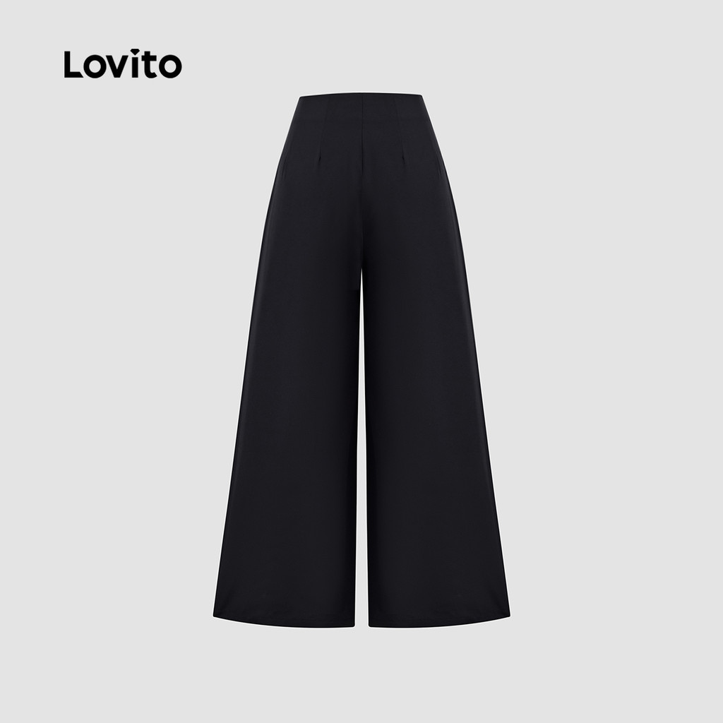 Detalhes do Lovito Calça Feminina Lisa Plissada com Pintucks e Corte Elegante LBL24104
