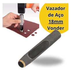 Vazador Manual de Couro e Borracha Aço Reforçado 18mm Vonder - Furador de Aço Cilindrico