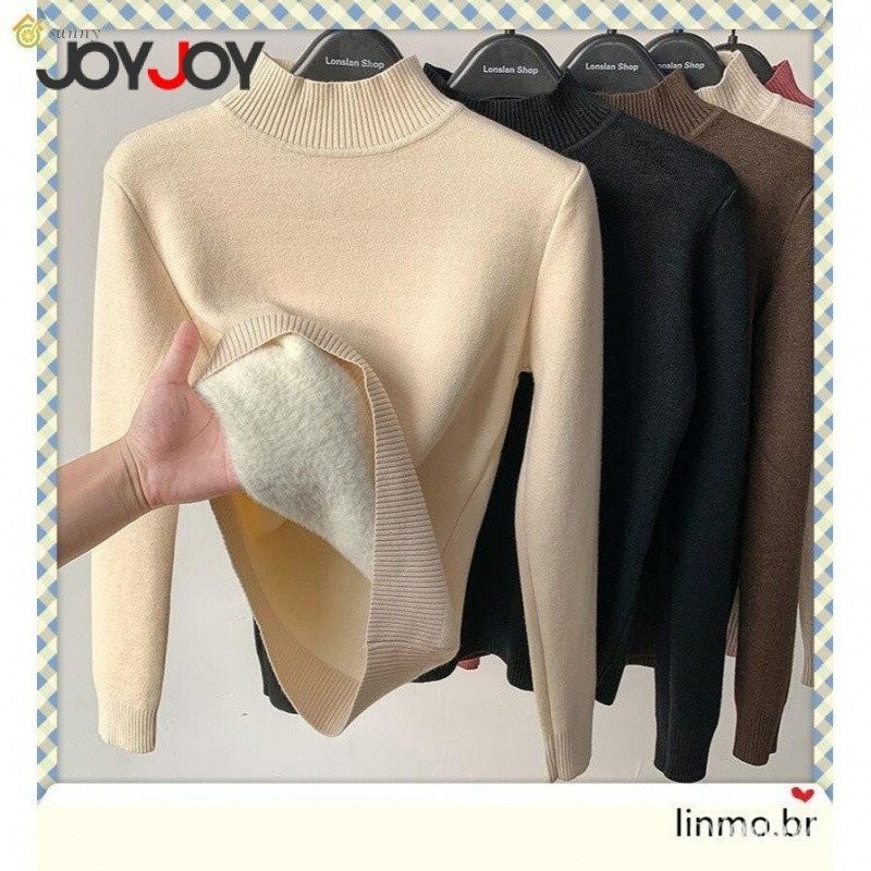 Inverno 2023 Outono e Inverno Novo Suéter de Lã Espessado de Uma Peça com Gola Meio Alta C...