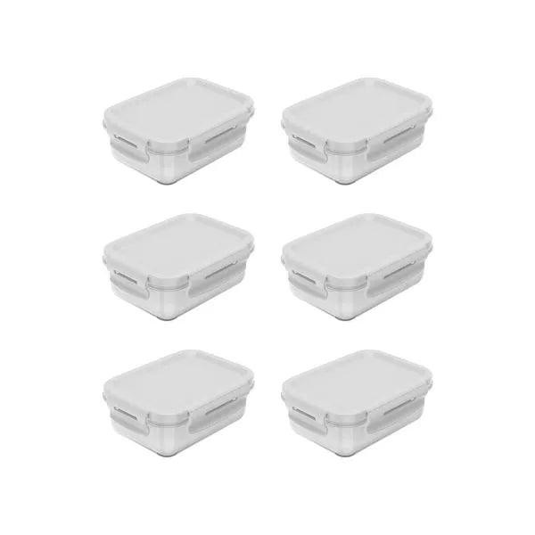 Kit de potes herméticos retangular Ou 6 peças - Branco em Oferta na Shopee