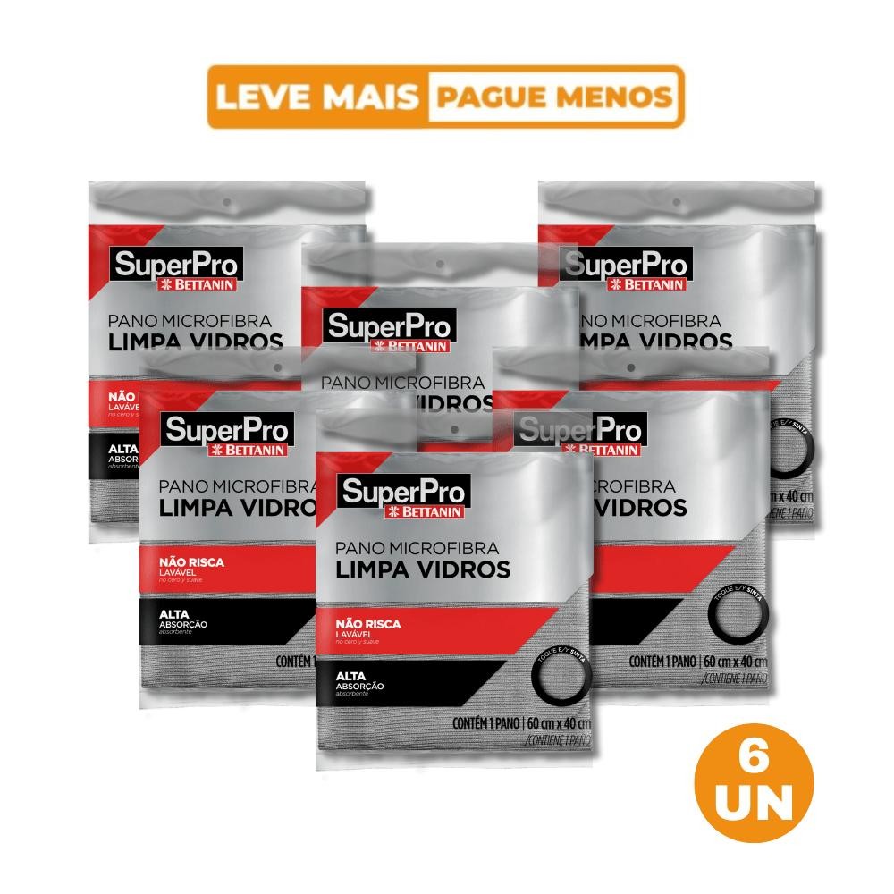Kit 6 Panos de Microfibra Limpa Vidros SuperPro Bettanin