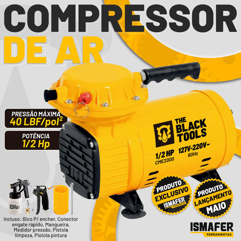 Compressor De Ar Direto 1/2 Hp Bivolt The Black Tools em Oferta na Shopee