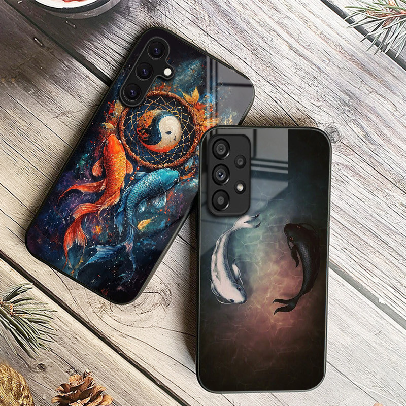 Yin Yang Koi Peixe 01 Capa De Telefone De Vidro Para Samsung Galaxy A14 A16 A30 A22 A32 A33 A34 A40 A42 A55 4G A52 A53 A