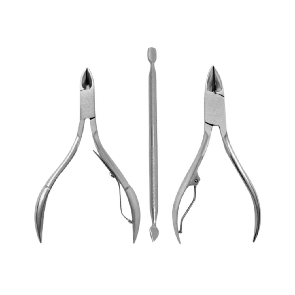 Kit Manicure 2 Alicates Inox + 1 Espátula Dupla Landh’s Profissional e Uso Doméstico
