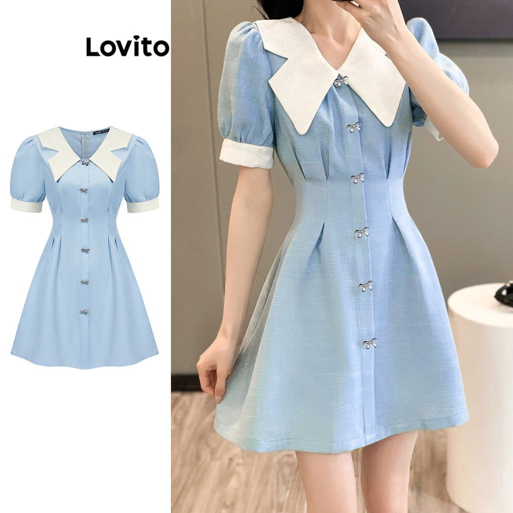 Lovito Vestido Formal Vestido Colorblock Liso Para Mulheres LBA82142 em Oferta na Shopee
