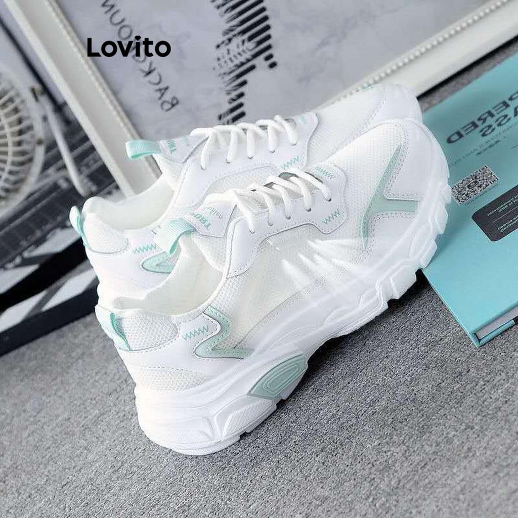 Lovito Casual liso versão coreana versátil superfície de malha respirável tênis de sola grossa para mulheres LFA62216 - Women Shoes