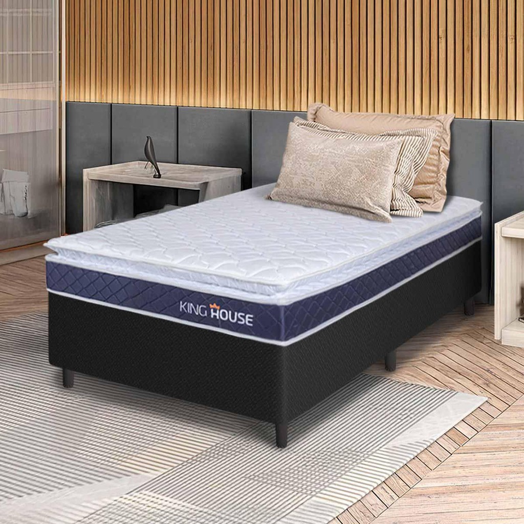 Conjunto Box Preto Durban Azul Espuma D28 Solteiro 96x203x57 - King House em Oferta na Shopee