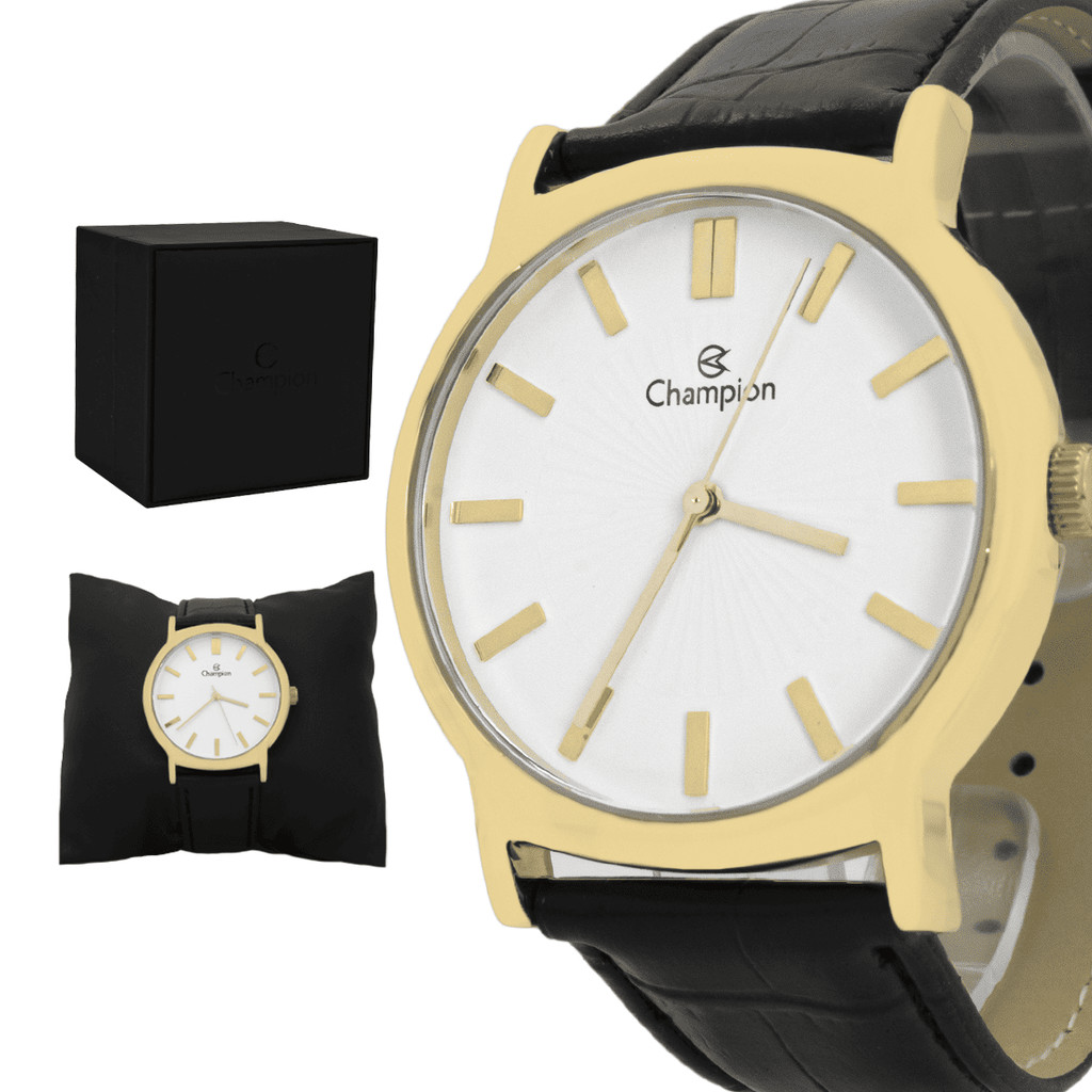 Relogio Champion Original Masculino Aço Inoxidavel Dourado Couro Marrom Resistente a Agua