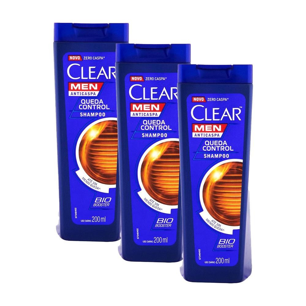 Kit 3 Shampoo Anticaspa Clear Men Queda Control 200ml