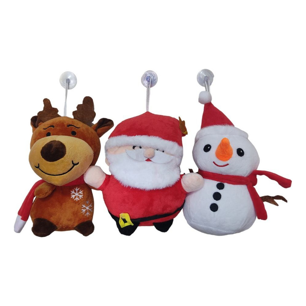 Kit 03 Pendente Papai Noel Rena Pelúcia Enfeite Arvore Natal