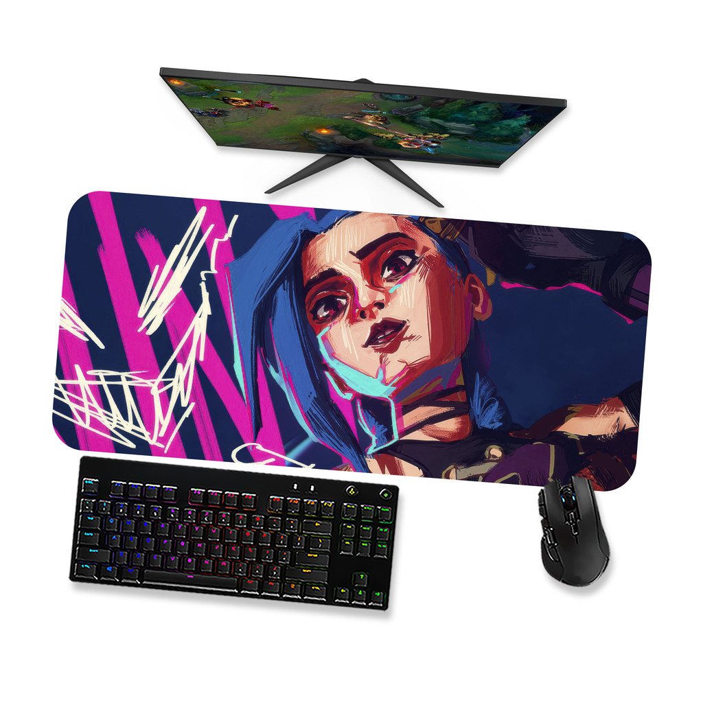 Mouse Pad Gamer Grande  LoL Arcane Jinx 10  LoL  90x40 80x40 60x40 70x30 45x40