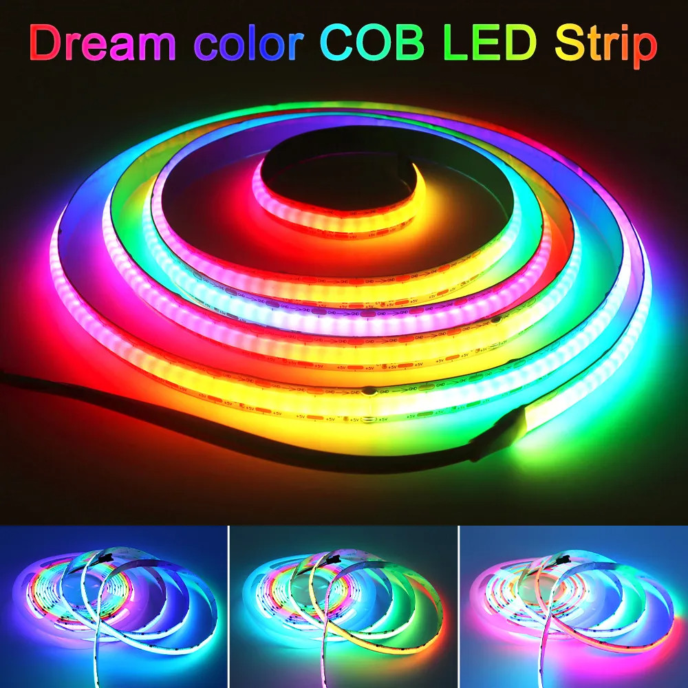 Tira LED COB 24V RGB Full Dream Color RGBIC WS2811 Pixel Strip Light Colorful Para Decoração De Quarto