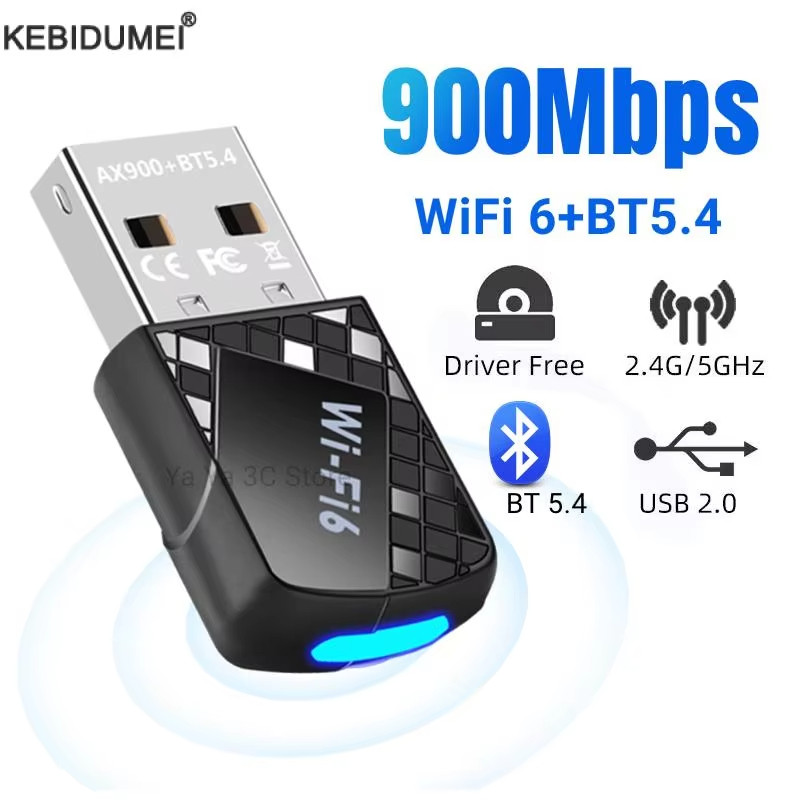 Adaptador USB WiFi 6 Bluetooth 5.4 De 900 Mbps 2 Em 1 Dongle Dual Band 2.4G 5G Receptor Wlan Sem Fio De Rede