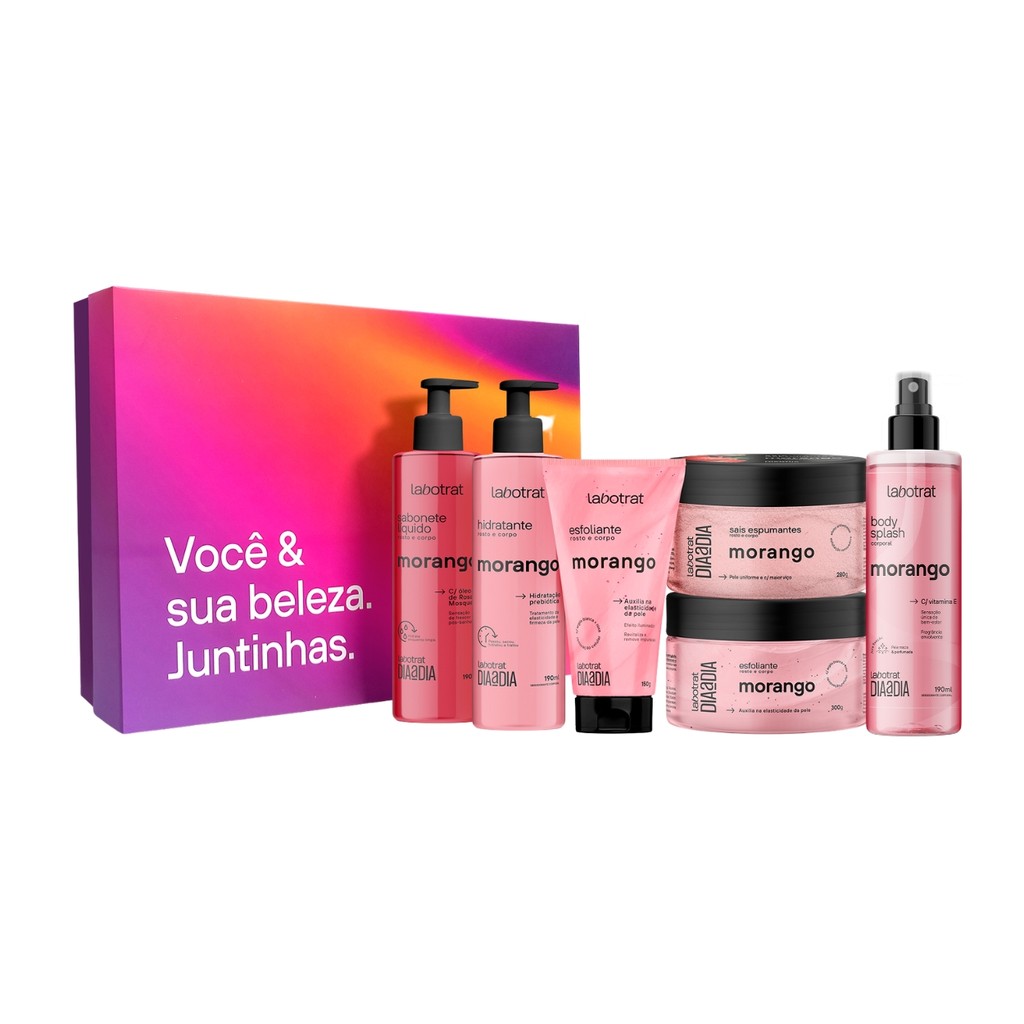 Kit Cuidado Facial Corporal com Body Splah Morango Labotrat - Beauty