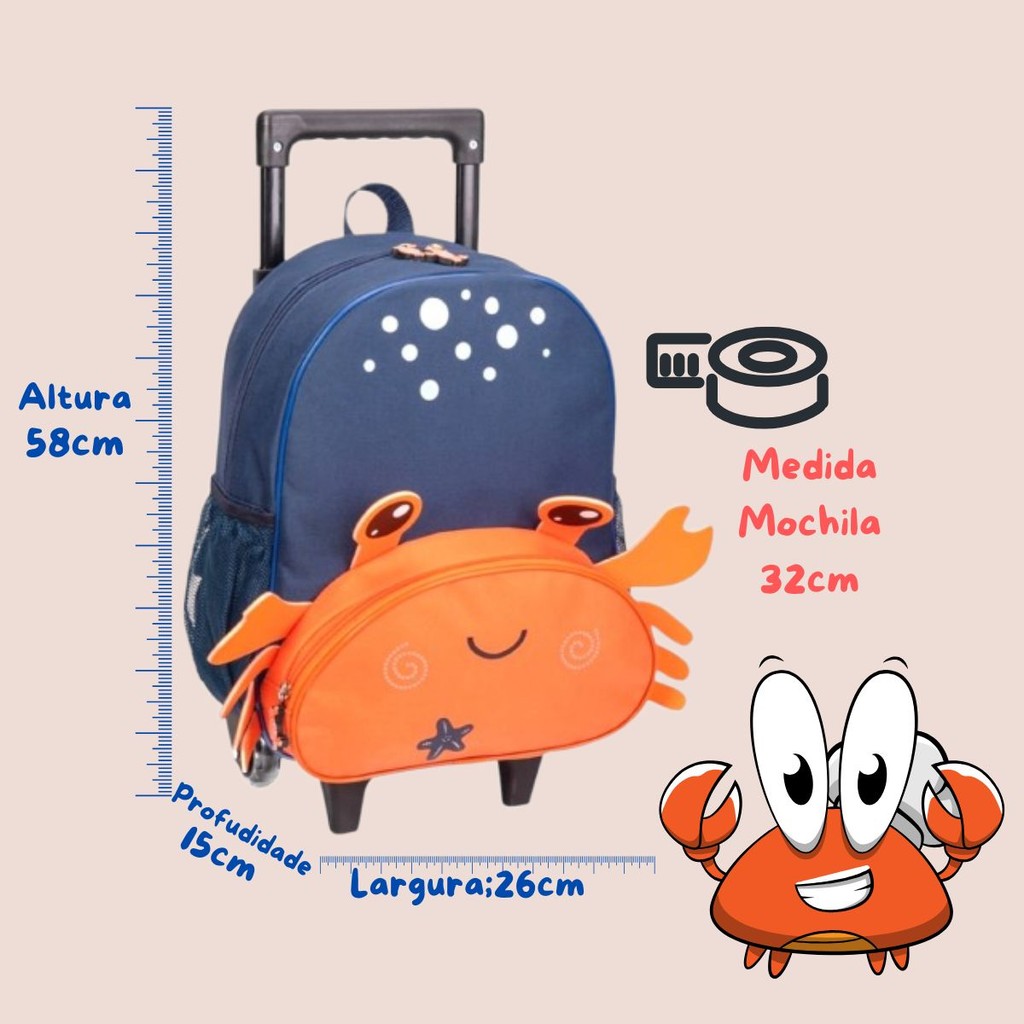 Mochila Escolar Infantil Animais Bichinhos 3d Rodinha E Alça