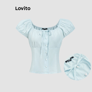 Lovito Blusa casual lisa com amarração frontal para mulheres L109MD380 em Oferta na Shopee