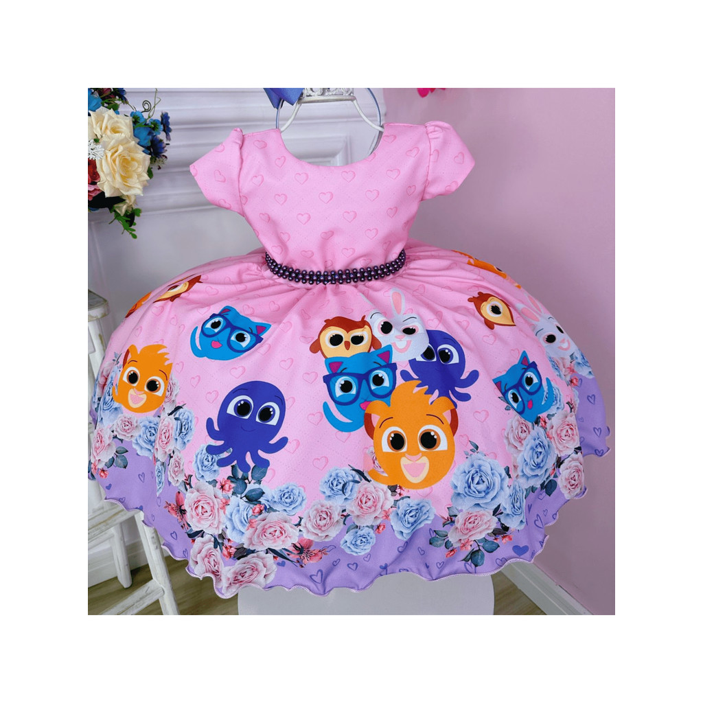 Vestido Bolofofo Rosa Tematico Festa de Aniversário Tema Infantil Luxo N1185