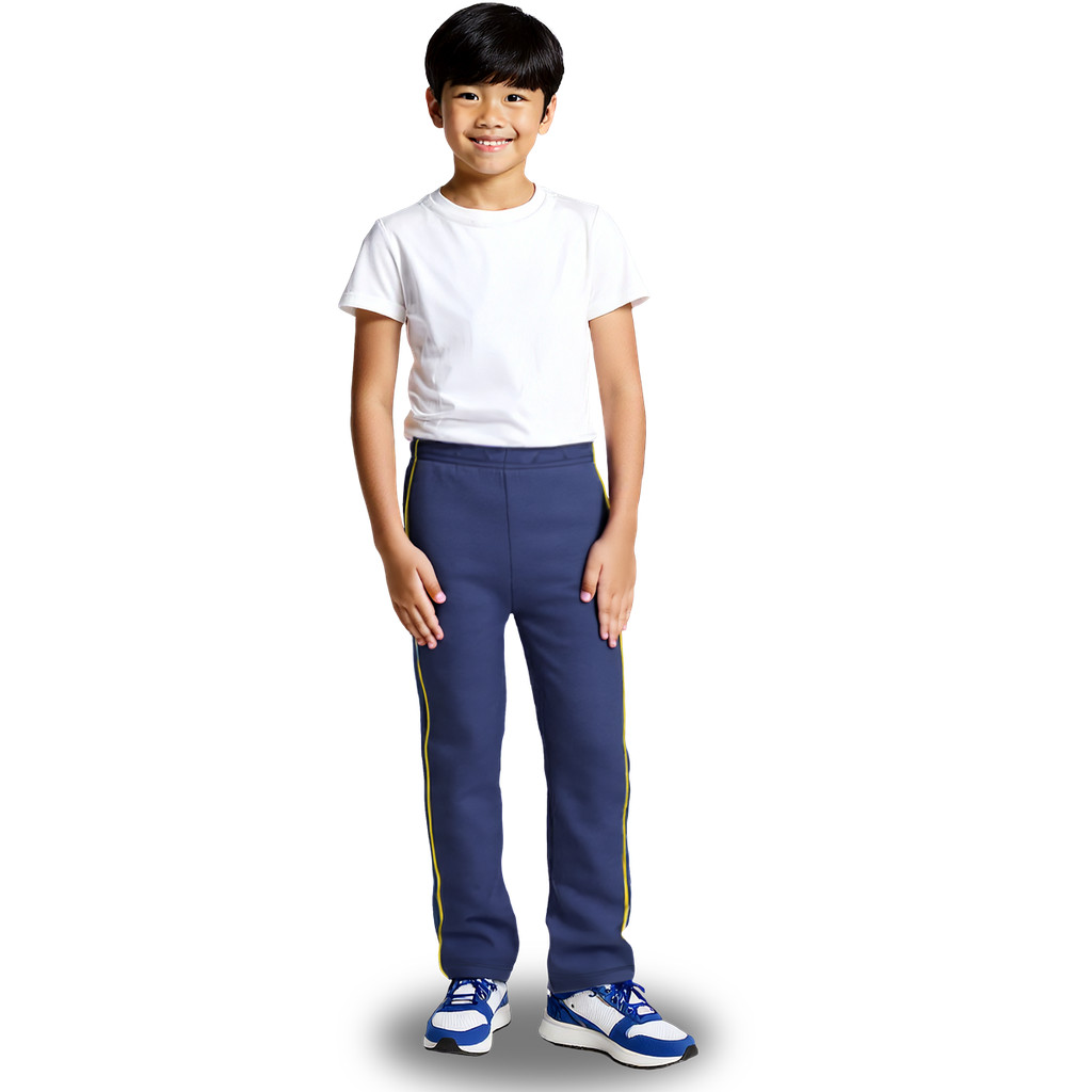 Calça Helanca Infantil Azul Marinho Friso Listra Amarelo