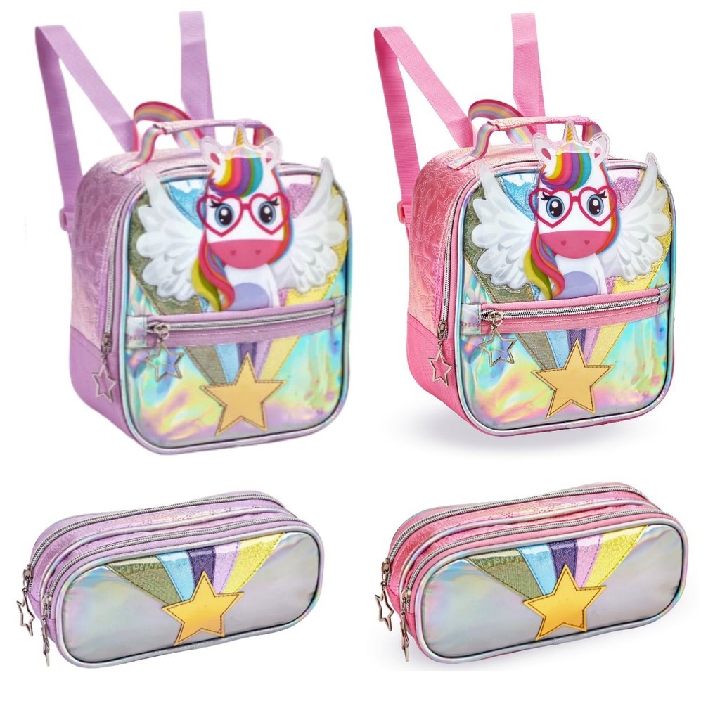 Kit Bolsa Lancheira Térmica + Estojo Duplo Infantil Escolar 2pçs