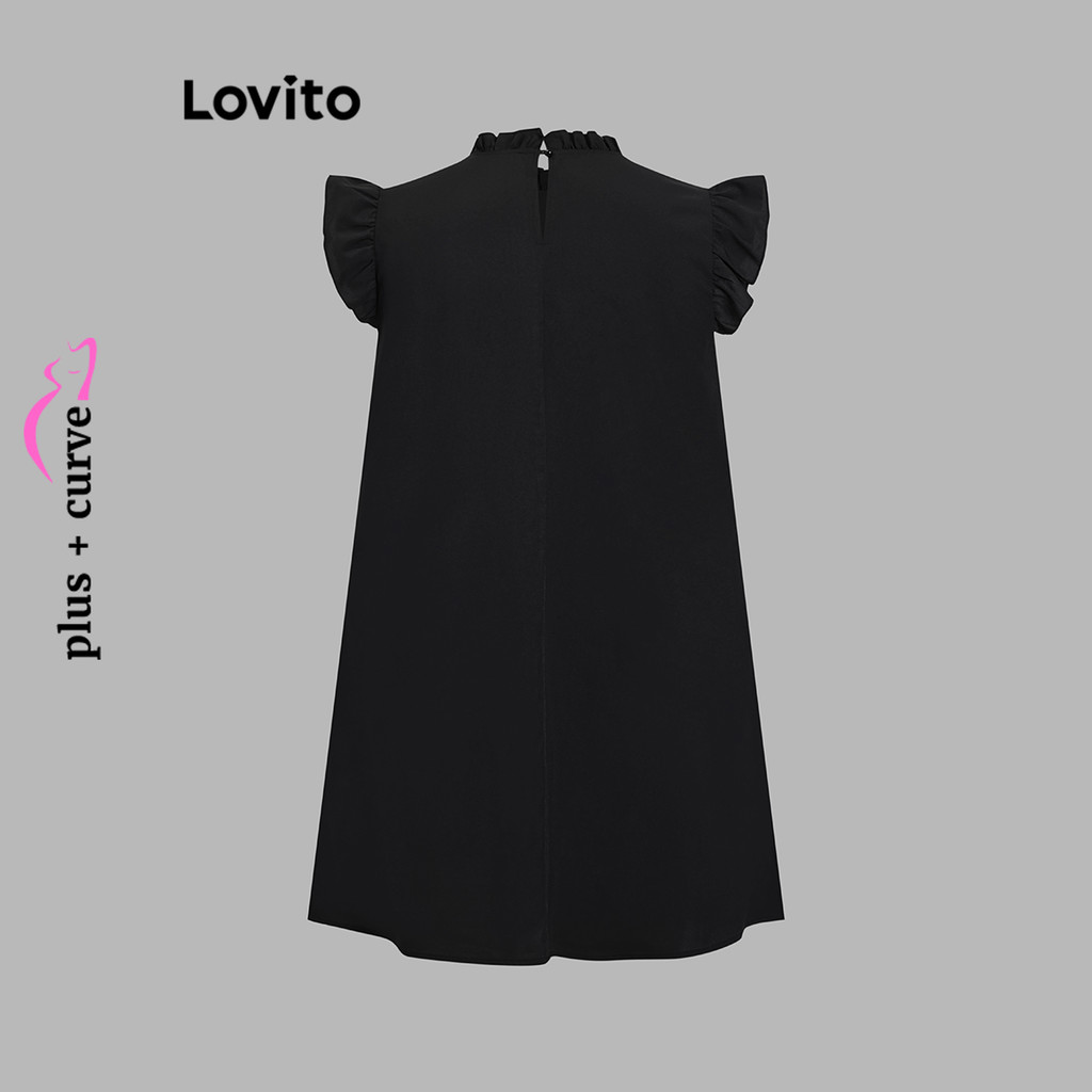 Detalhes do (Trendy) Lovito Vestido Curvo Plus Size Elegante Vestido Com Babados De Pérolas Lisas Para Mulheres LBL17706