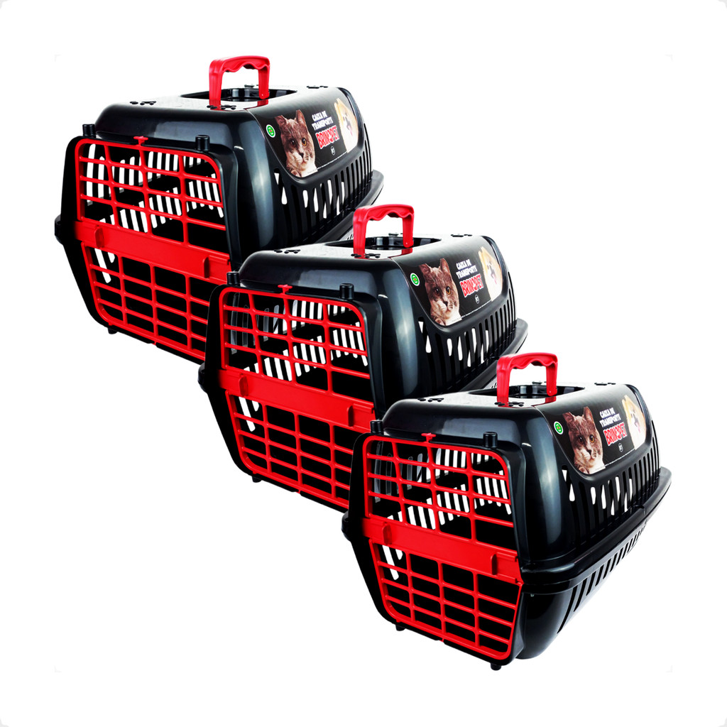 Kit 3 Caixa de Transporte Brinqpet N2 Premium – Preto e Vermelho