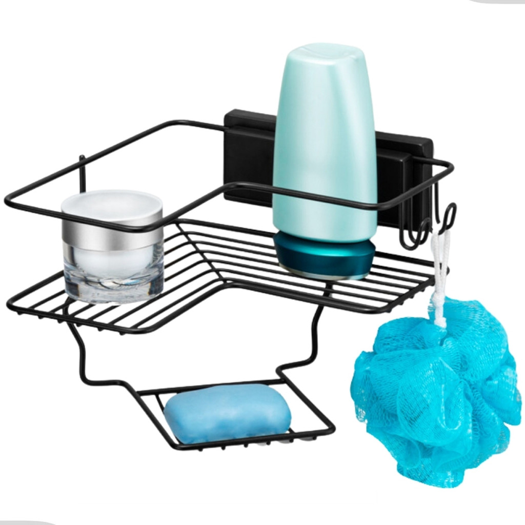 Suporte Porta Shampoo Cantoneira Organizador Box Banheiro Fixação Ventosa S/ Furos Preto Black Arthi em Oferta na Shopee