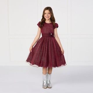 Vestido Glitter Nervura Marsala Infantil Festa Brilho Aniversário em Oferta na Shopee