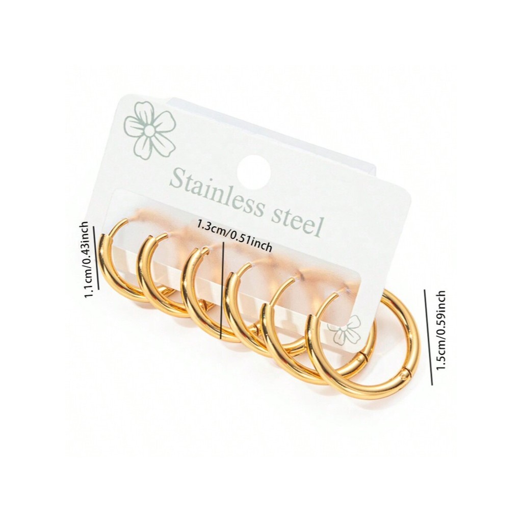 Brincos de argola finos - 3 pares, aço inoxidável. Melhore seu estilo
