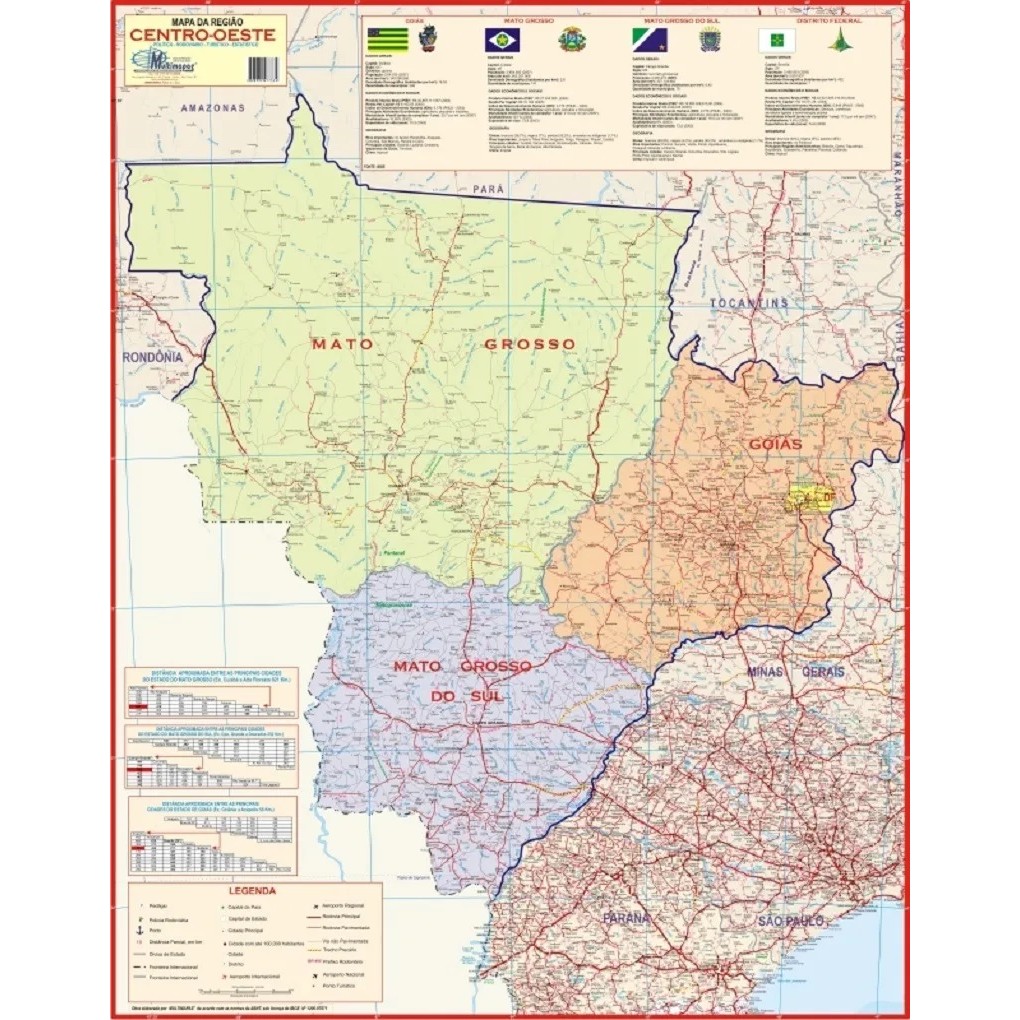 Mapa Geográfico Político Escolar Planisférico Da Região Centro Oeste Do Brasil Contendo Os Estados De Mato Grosso Goiás